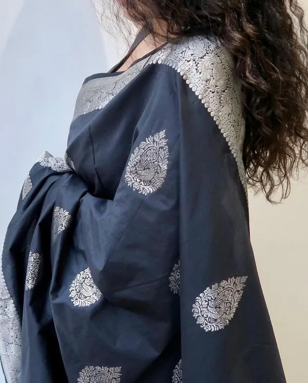 Black_Woven_Kanjivaram_Jacquard_Saree_with_Saree_Cover